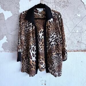 Y2K Leopard Blazer Open Front Cardigan Animal Print Statement Jacket Womens 12P